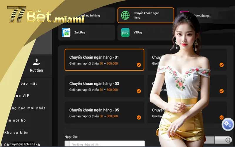 quy trình nạp tiền 77bet